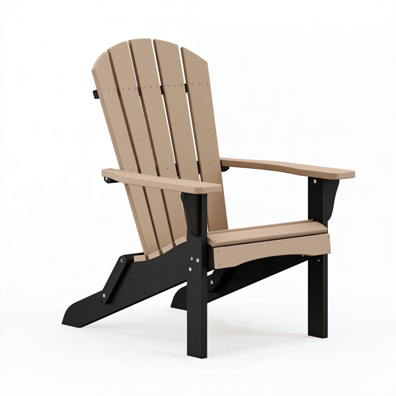 Adirondack-Gartenstuhl 80 x 83 x 98 cm aus Kunststoff Beige Schwarz mit hoher Rückenlehne