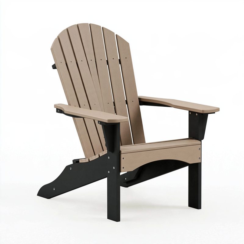 Adirondack Gartenstuhl 80 x 95 x 98 cm aus Kunststoff Taupe Schwarz mit hoher Rückenlehne