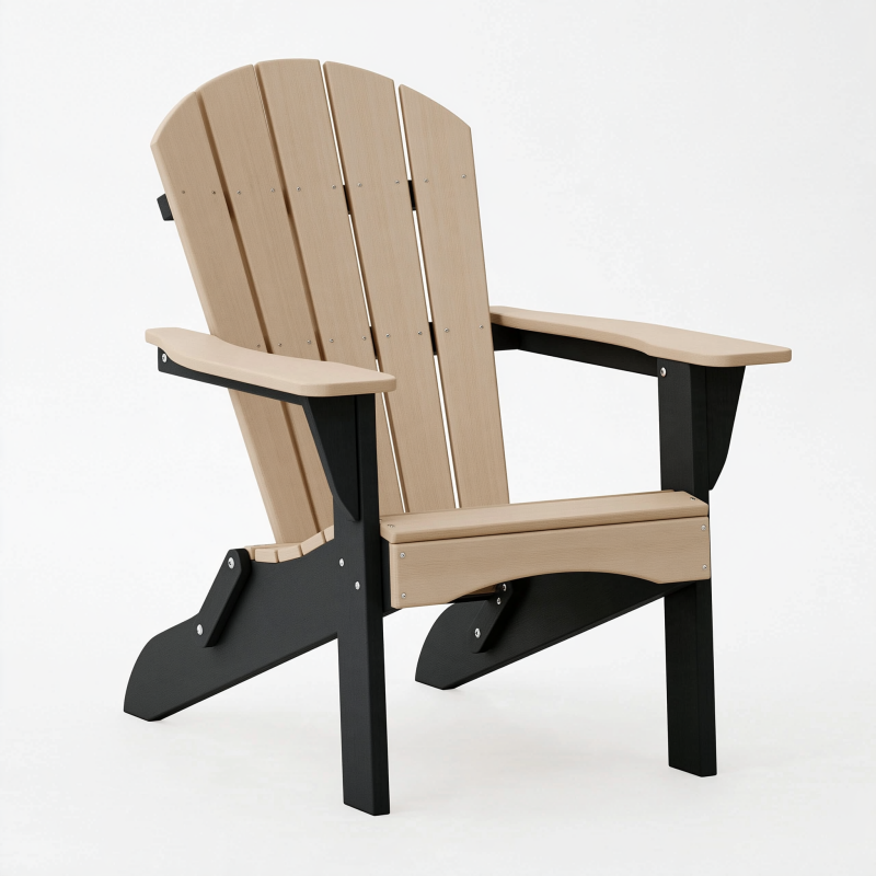 Adirondackstuhl 79 x 89 x 98 cm Beige Schwarz Kunststoff in Holzoptik mit Armlehnen für Garten