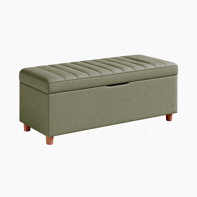 Sitzbank 100 x 40 x 45 cm mit Stauraum Stoff Olivgrün gerippte Sitzfläche