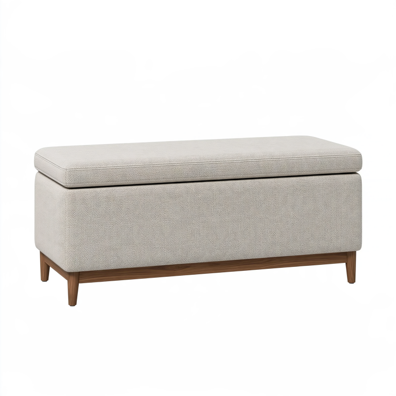 Stauraumhocker 120 x 45 x 48 cm Beige Stoff Holzgestell Sitzbank mit Stauraum