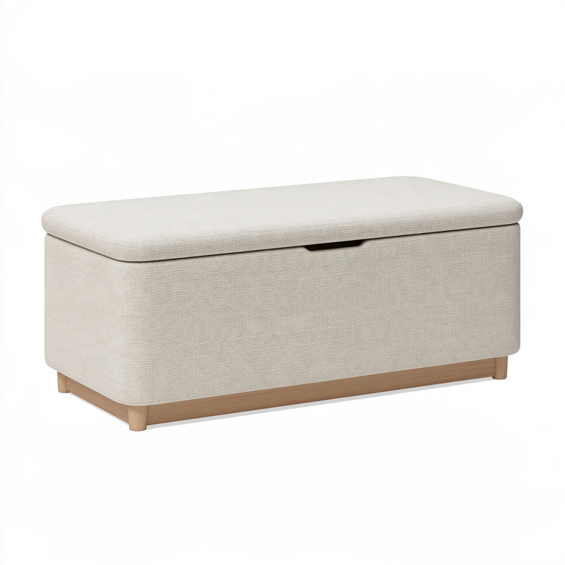 Aufbewahrungsbank 100 x 40 x 45 cm Beige Stoff Holz mit gepolstertem Deckel