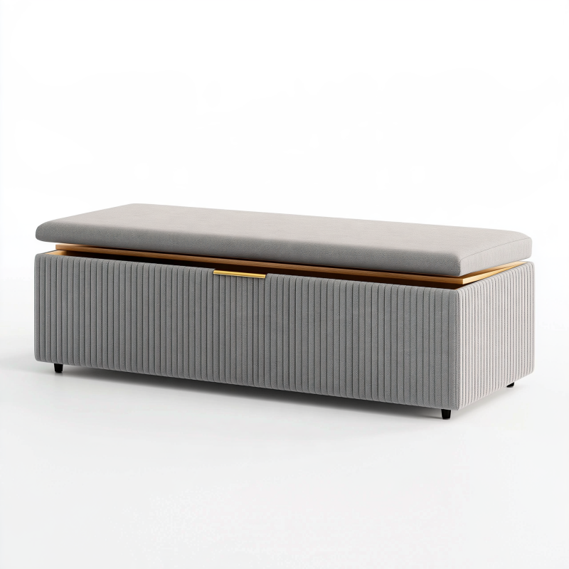 Aufbewahrungsbank 120 x 45 x 48 cm Grau Textil mit gepolstertem Sitz modern