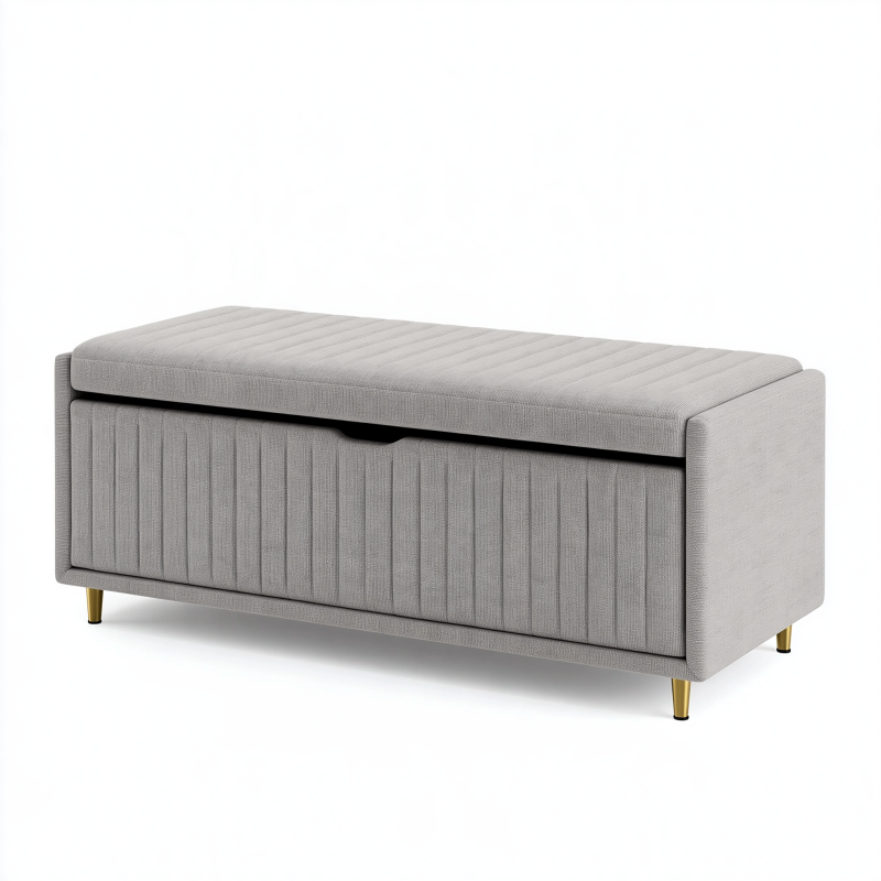 Sitzbank 120 x 45 x 46 cm Stoff Grau mit Stauraum und gepolsterter Sitzfläche