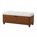 Sitzbank 100 x 45 x 45 cm mit Stauraum Kunstleder Braun Stoffbezug Creme gepolstert