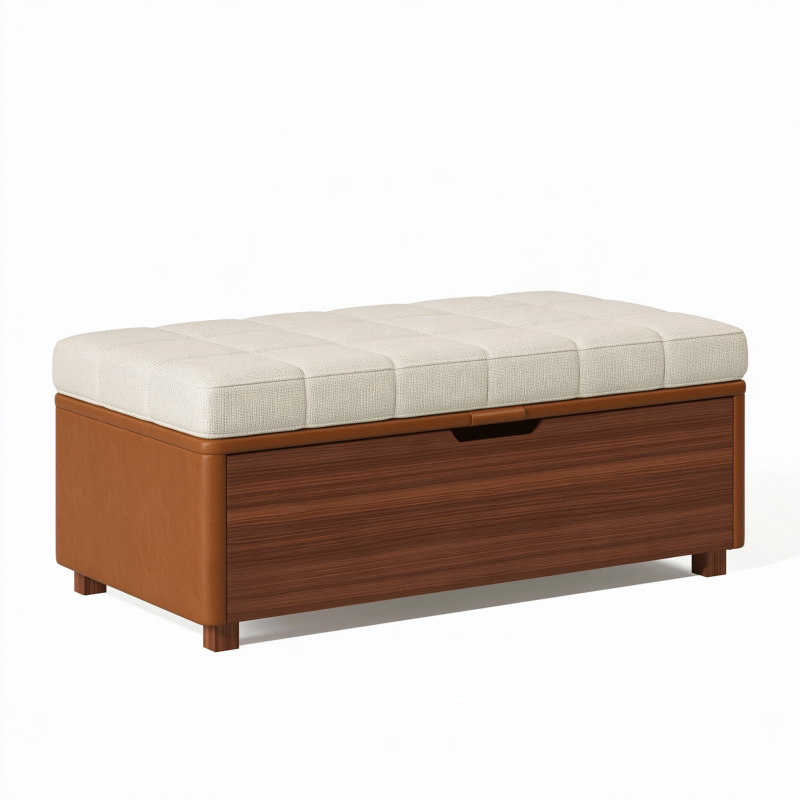 Stauraumbank 120 x 45 x 48 cm mit Textilpolsterung Beige Braun - gepolsterte Sitzbank mit Schublade in modernem Stil
