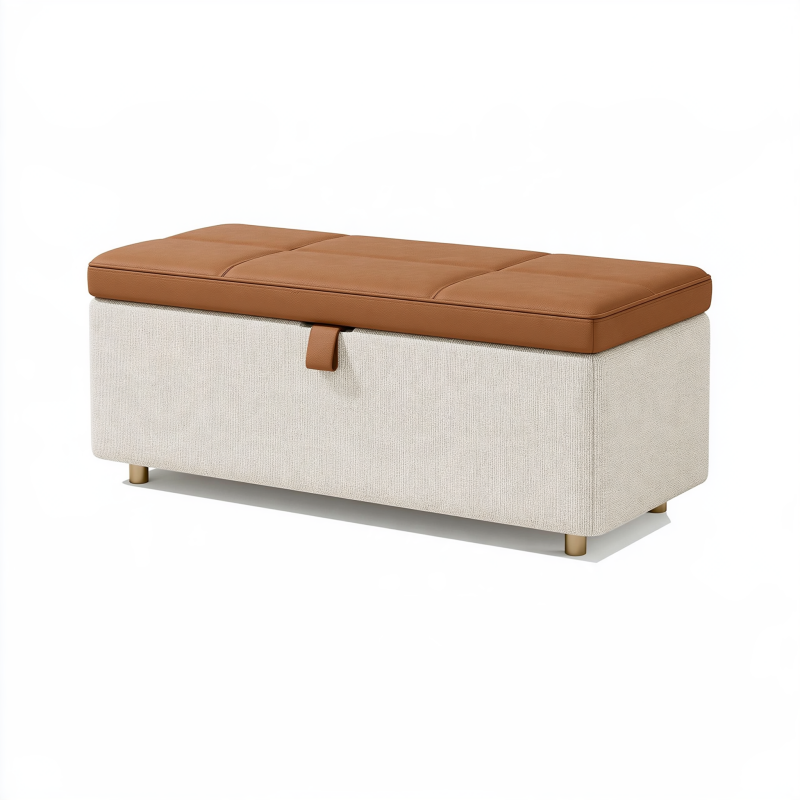Aufbewahrungsbank 120 x 40 x 45 cm mit Kunstleder-Sitzfläche Beige/Braun