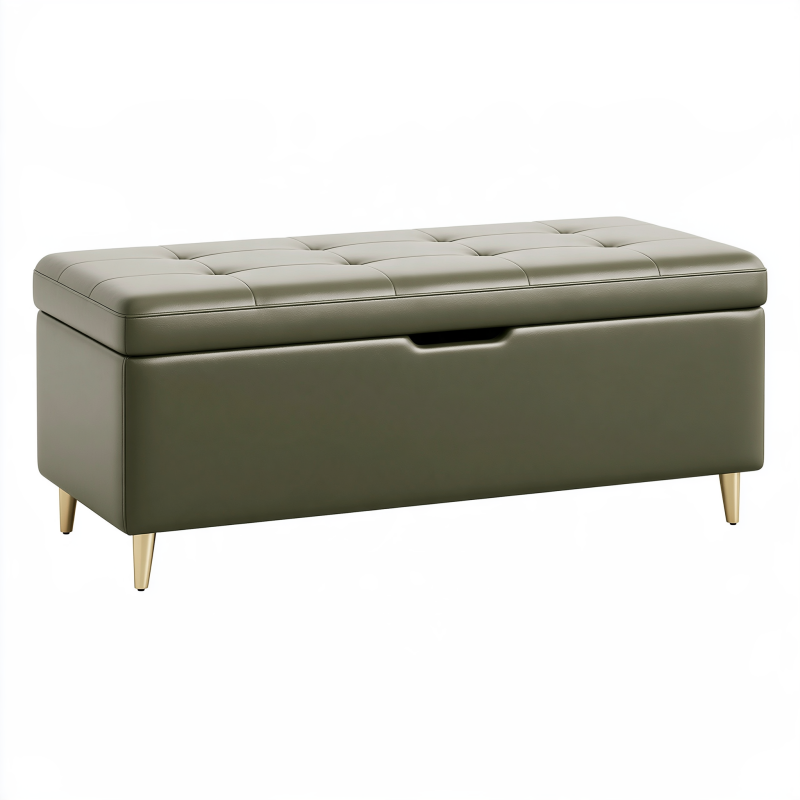 Sitzbank mit Stauraum 120 x 45 x 48 cm Kunstleder Olivgrün gepolstert mit Klappdeckel