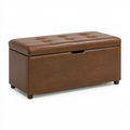 Sitzbank Truhe 100 x 40 x 45 cm brauner Kunstlederbezug mit Stauraum Chesterfield-Stil