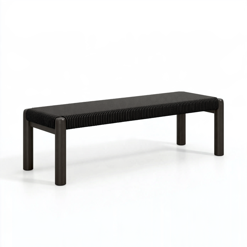 Sitzbank 120 x 40 x 45 cm aus Holz und Kordel Schwarz - Moderne geflochtene Sitzbank