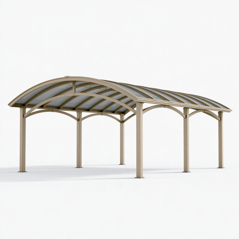 Carport 500 x 300 x 250 cm aus Metall Beige mit transparentem Polycarbonatdach