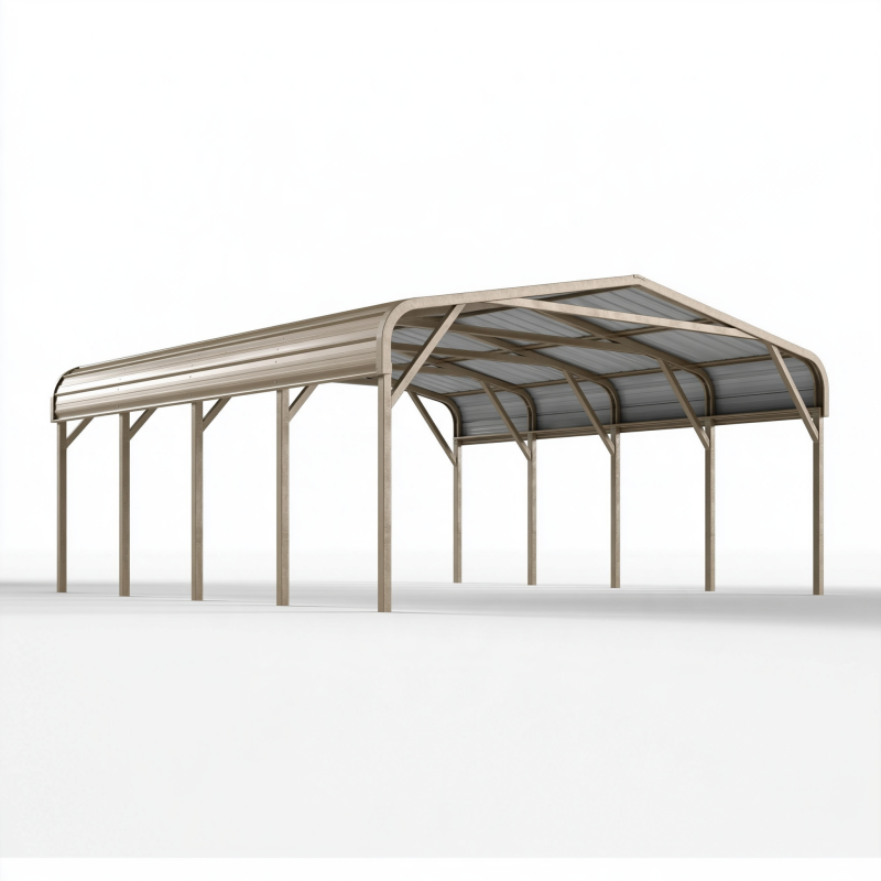 Carport 600 x 300 x 280 cm aus Stahl mit Kunststoffdach in Beige für Fahrzeuge