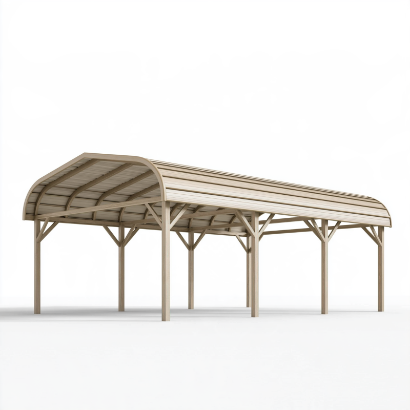Carport 500 x 300 x 270 cm Stahl Beige - Überdachter Stellplatz mit Bogendach