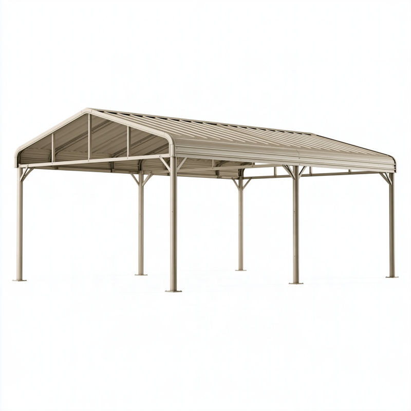 Carport 600 x 300 x 270 cm aus Stahl in Beige mit Satteldach für Außenbereiche