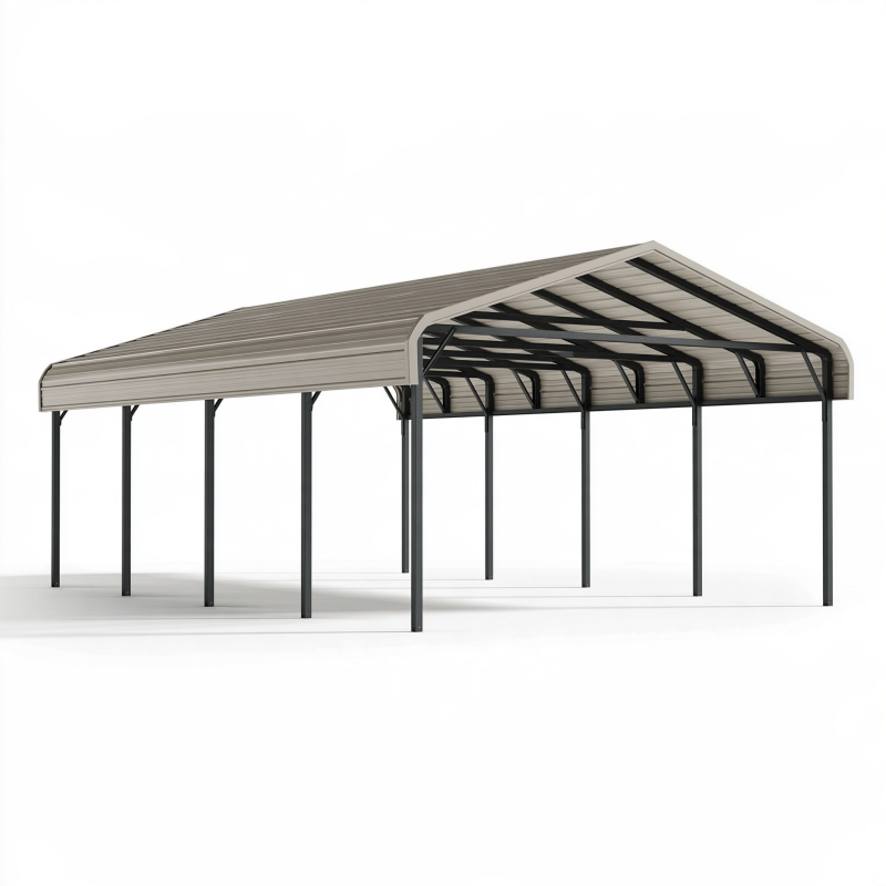 Carport 600 x 300 x 270 cm aus Stahl Grau-Schwarz mit Satteldach