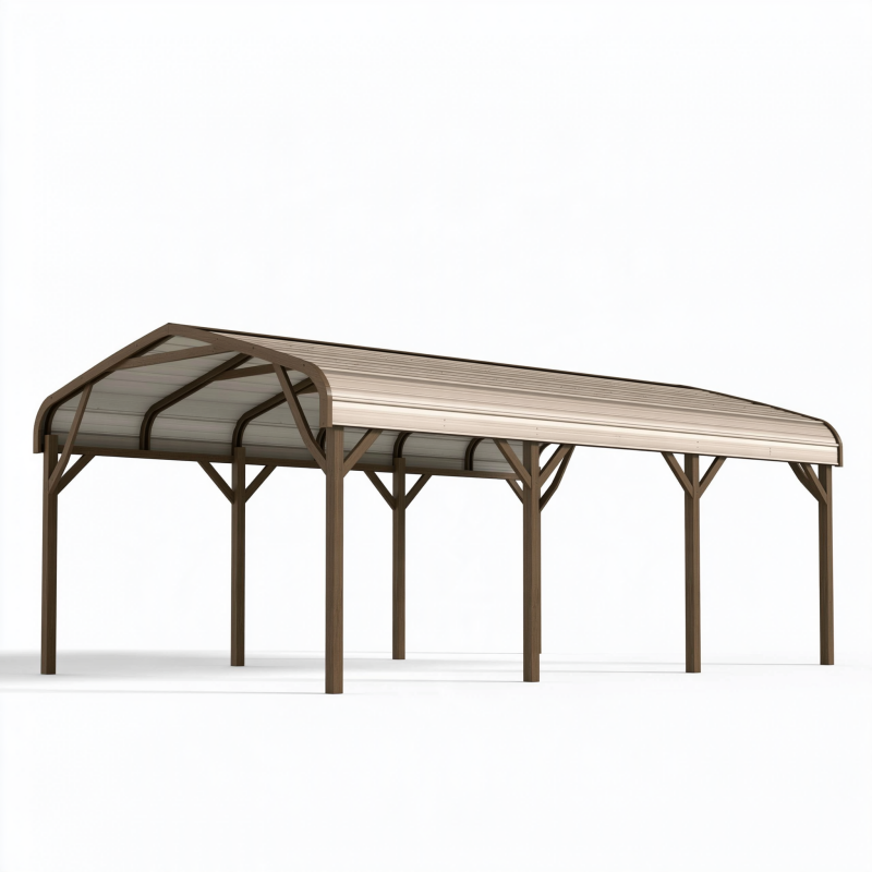 Carport 500 x 300 x 240 cm aus Metall und Polycarbonat in Braun mit gebogenem Dach