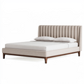 Polsterbett 180 x 200 cm Beige Stoff Holz Modernes Doppelbett mit vertikal gestepptem Kopfteil