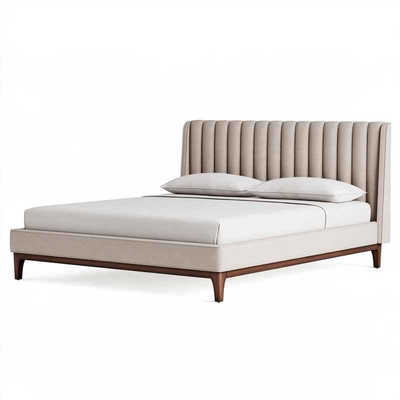 Polsterbett 180 x 200 cm Beige Stoff Holz Modernes Doppelbett mit vertikal gestepptem Kopfteil