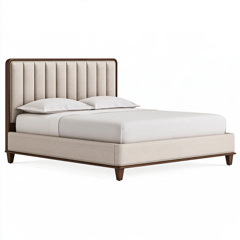 Polsterbett 180 x 200 cm Beige und Dunkelbraun mit Holzrahmen im modernen Stil