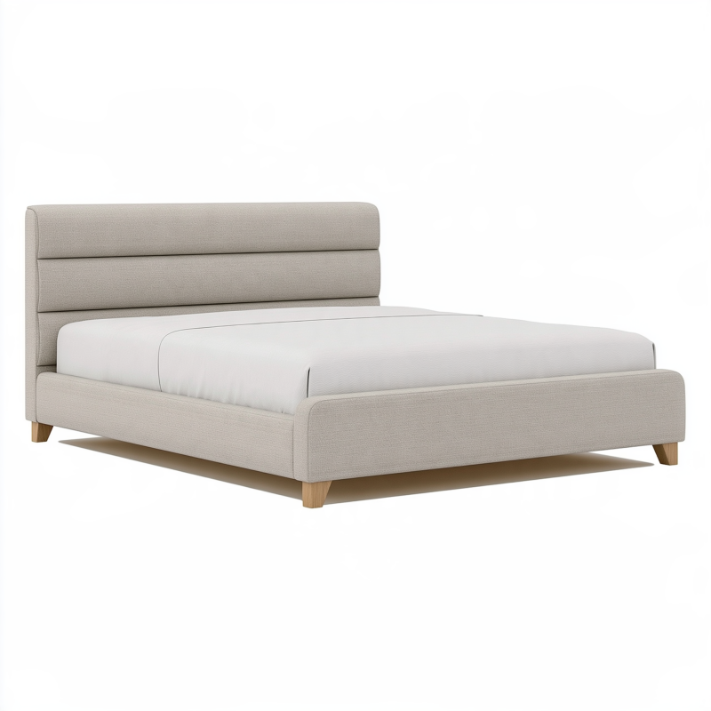 Polsterbett 160 x 200 cm Beige Stoff mit Holzfüßen Modernes Doppelbett