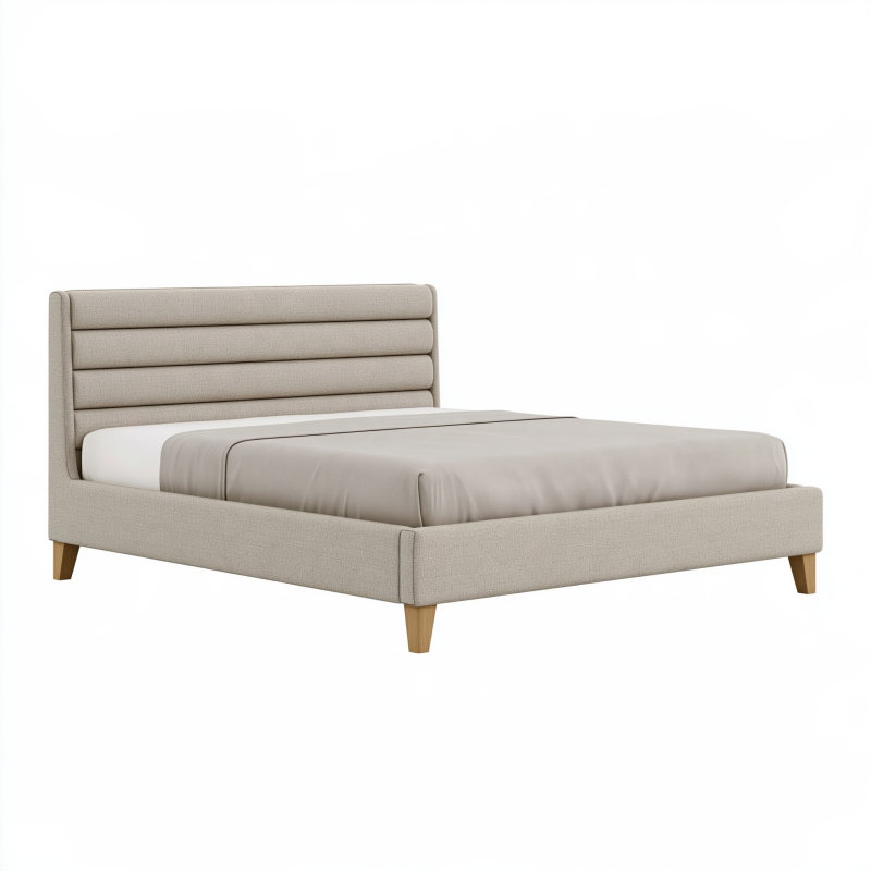Polsterbett 160 x 200 cm Beige Stoff mit gepolstertem Kopfteil