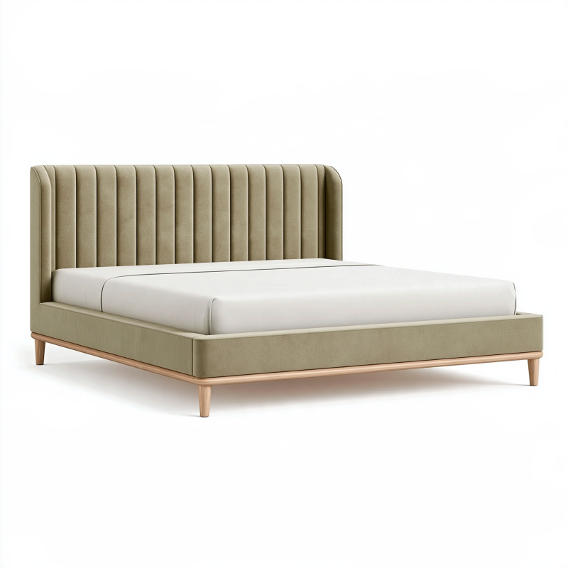 Polsterbett 180 x 200 cm Beige Holzgestell mit geripptem Kopfteil