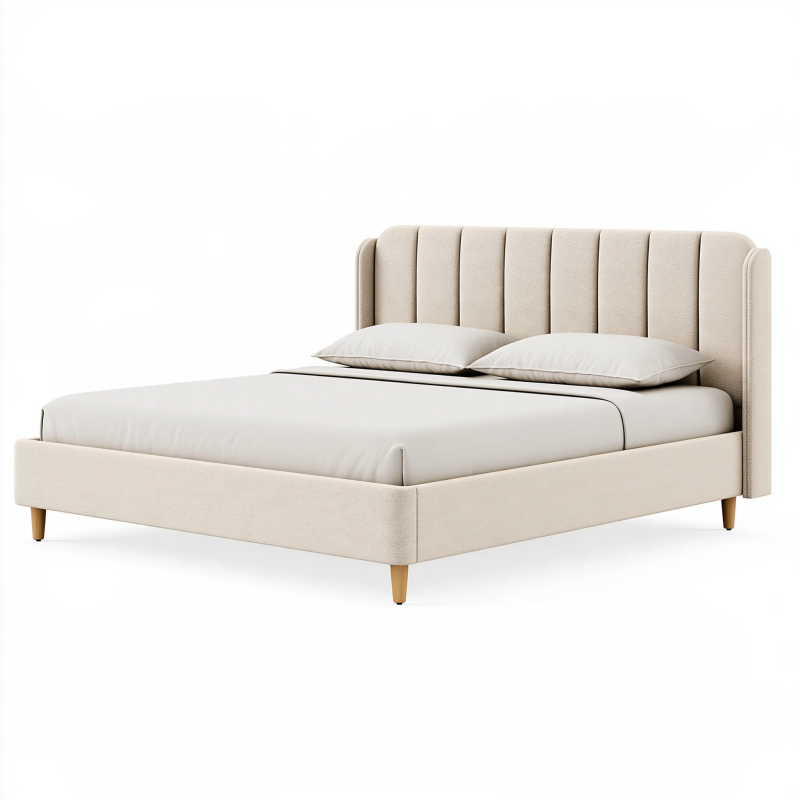 Polsterbett 180 x 200 cm Beige Textil mit gepolstertem Kopfteil
