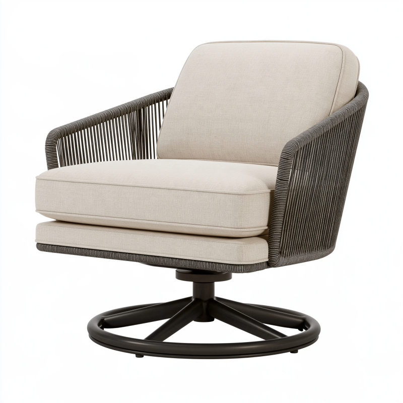 Drehsessel 82 x 85 x 92 cm aus Textil und Kordel in Beige Dunkelgrau