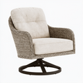 Drehsessel 82 x 78 x 92 cm in Naturbeige mit Kunststoffgeflecht und gepolstertem Sitz