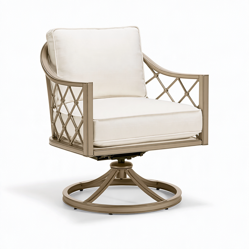Drehbarer Sessel 78 cm Metall Beige Cremefarben mit gepolsterter Sitzfläche